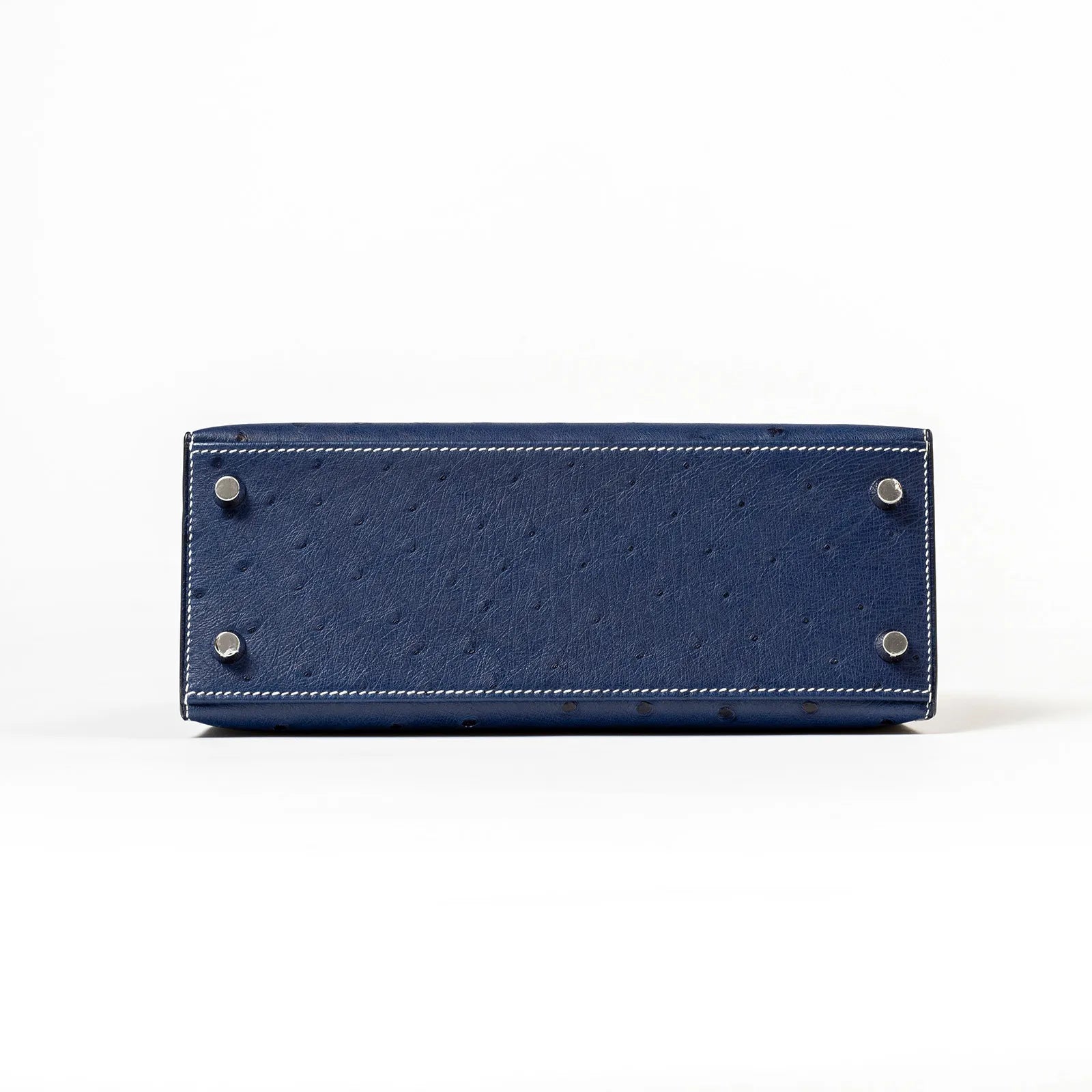 Hermès Special Order HSS Horseshoe Kelly 25 Sellier Ostrich Blue Iris/Gris Brushed Palladium Hardware