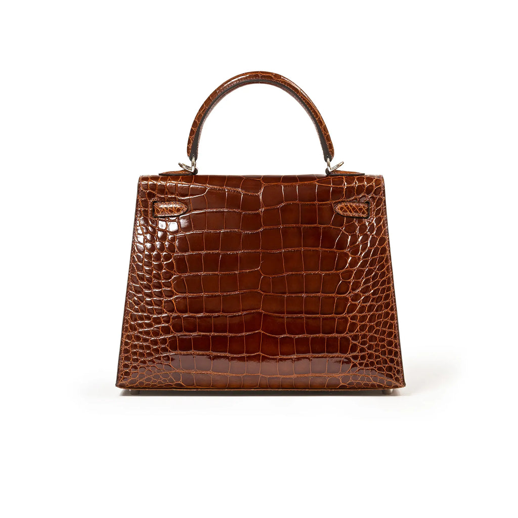 Hermès Kelly 25 Sellier Miel Shiny Alligator Palladium Hardware