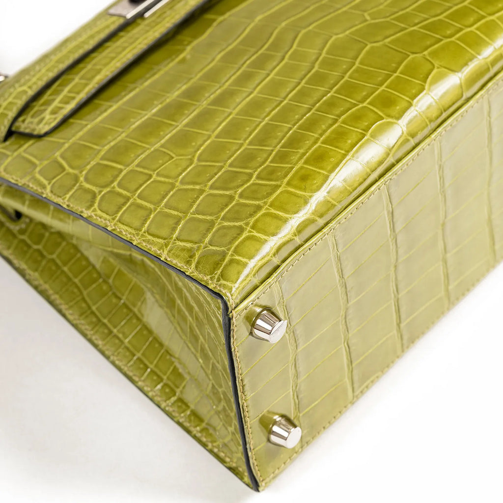 Hermès Kelly 25 Sellier Vert Anis Shiny Niloticus Crocodile Palladium Hardware