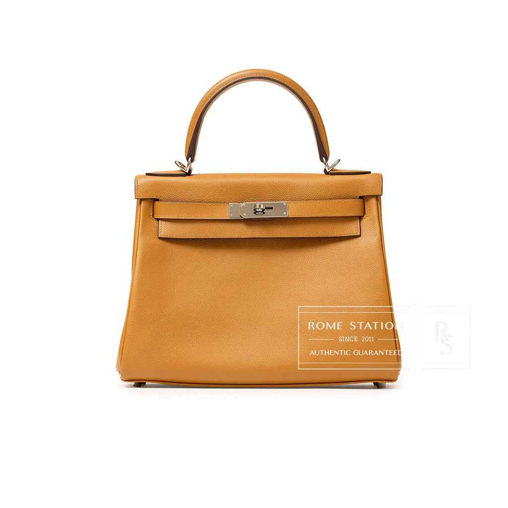 Hermès Kelly 28  Retourne Caramel/Rose D'Ete Evercolor Palladium Hardware