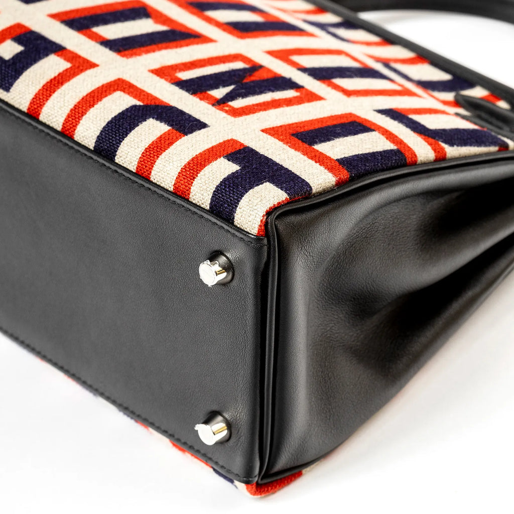 Hermès Kelly 28 Retourne Letter Au Carre Black Toile/Swift Palladium Hardware