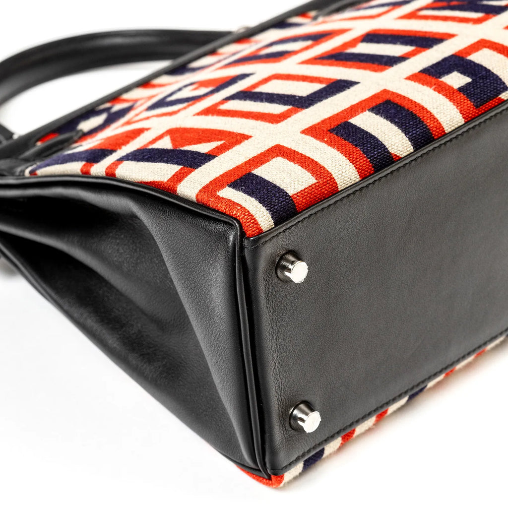 Hermès Kelly 28 Retourne Letter Au Carre Black Toile/Swift Palladium Hardware