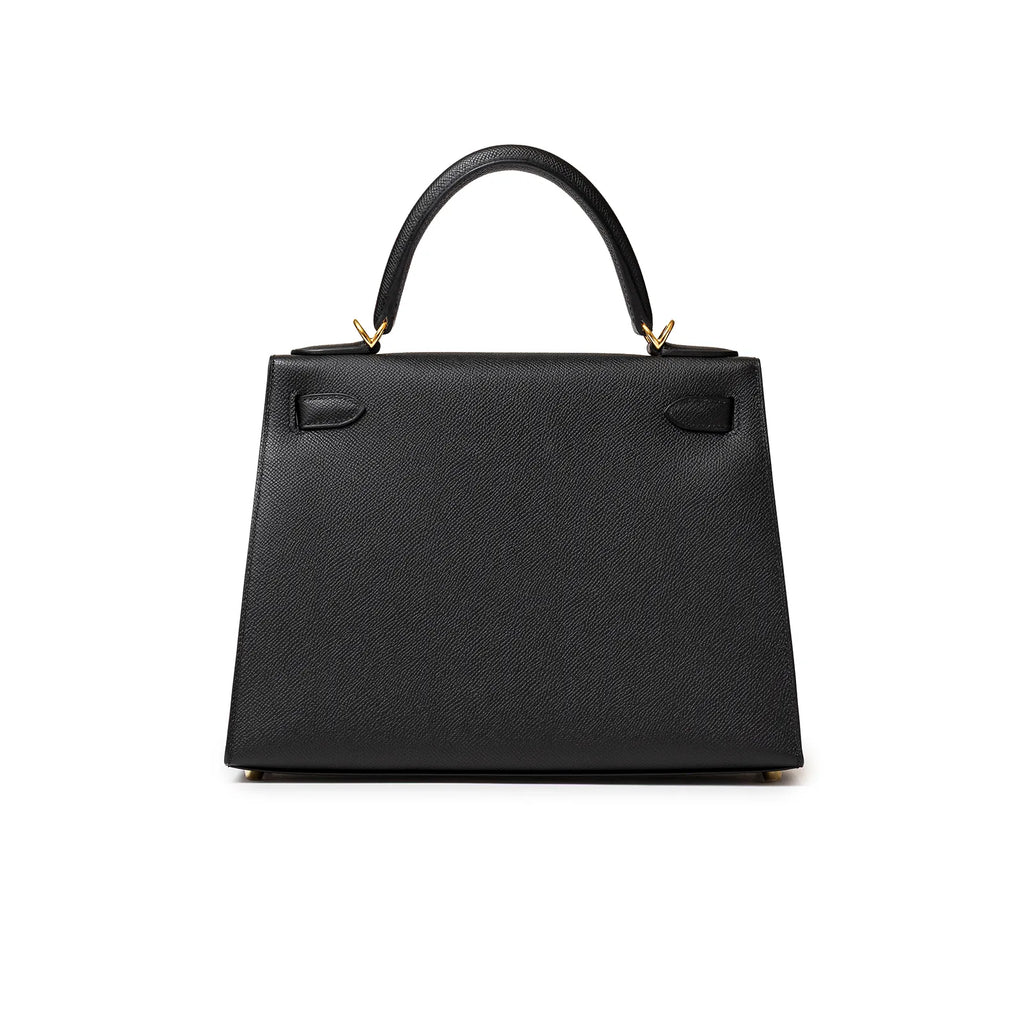 Hermès Kelly 28 Sellier Black Epsom Gold Hardware