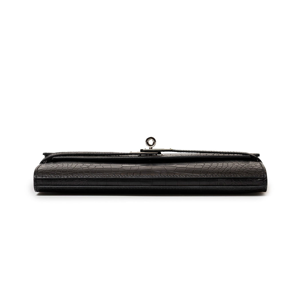Hermès Kelly Long Wallet Black Matte Alligator Palladium Hardware