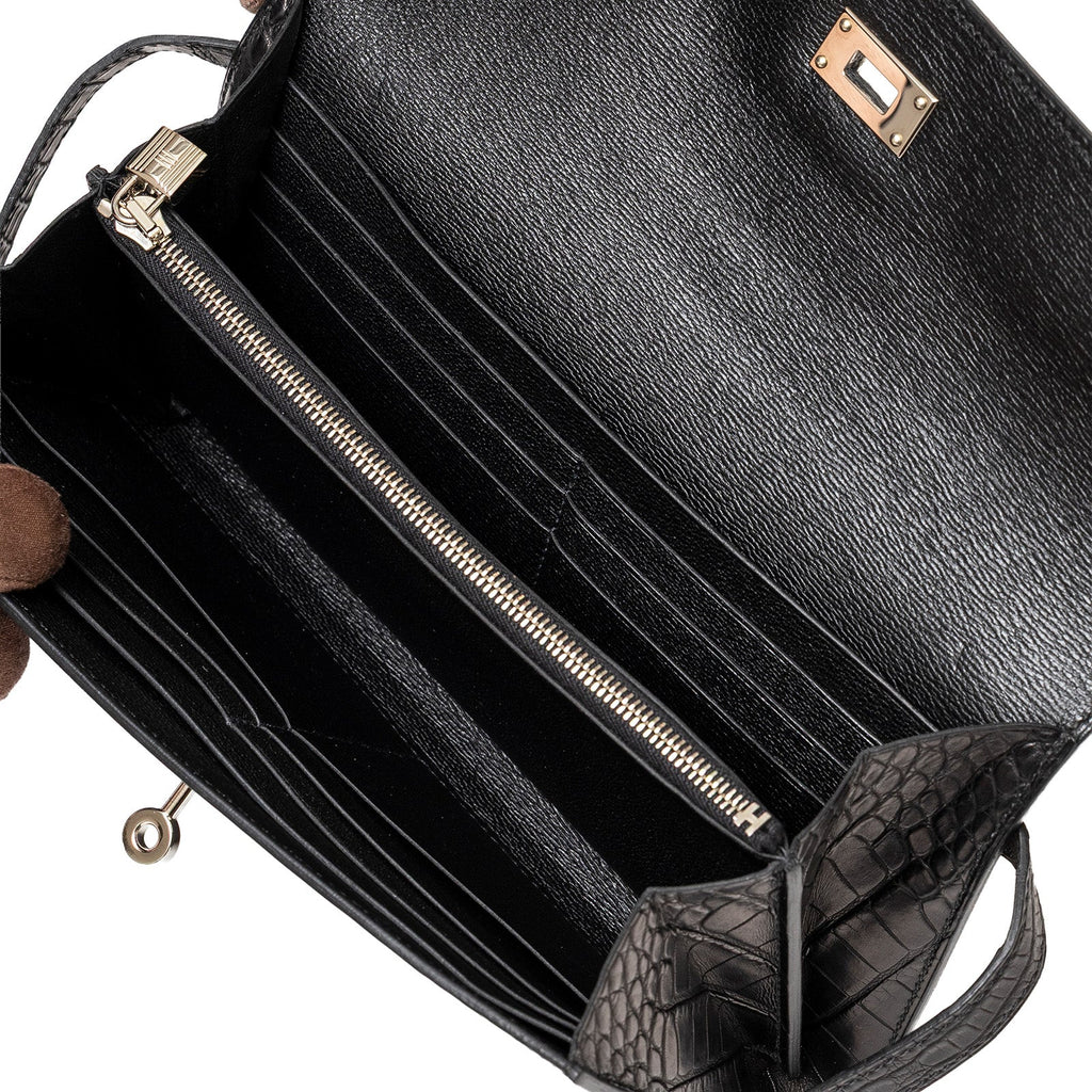 Hermès Kelly Long Wallet Black Matte Alligator Palladium Hardware