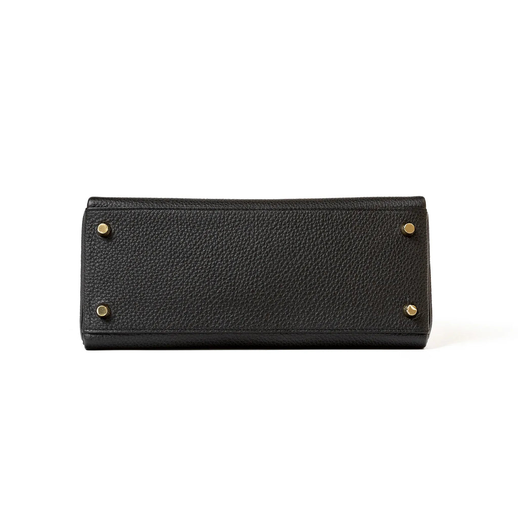 Hermès Kelly Retourne 28 Black Togo and Matte Porosus Crocodile Touch Gold Hardware