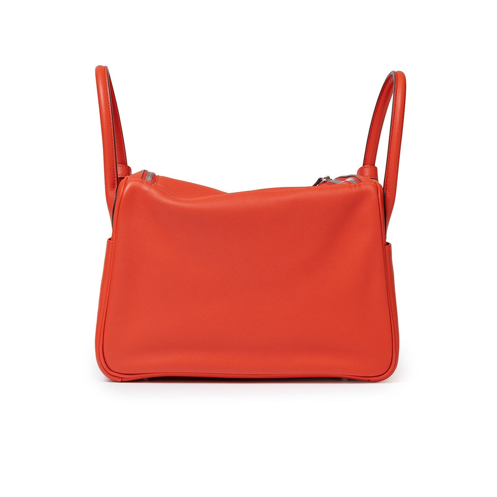 Hermès Lindy 30 Tressage Capucine/Celeste/Rouge H Swift and Epsom Palladium Hardware