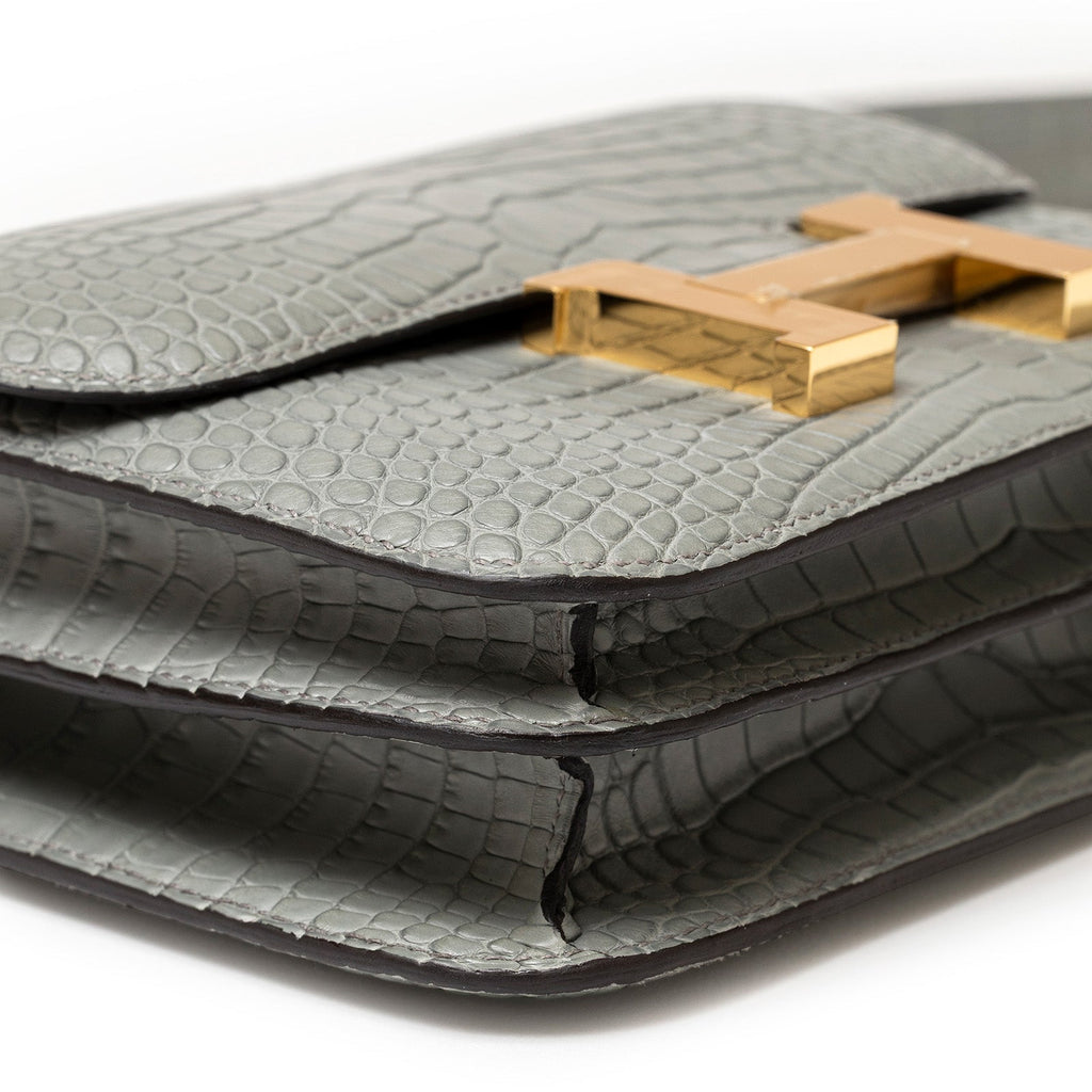 Hermès Mini Constance 18 Gris Ciment Matte Alligator Gold Hardware