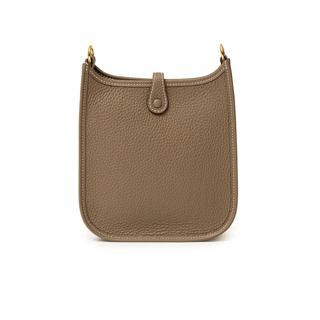 Hermès Mini Evelyne Etoupe/Blue Indigo Clemence Gold Hardware