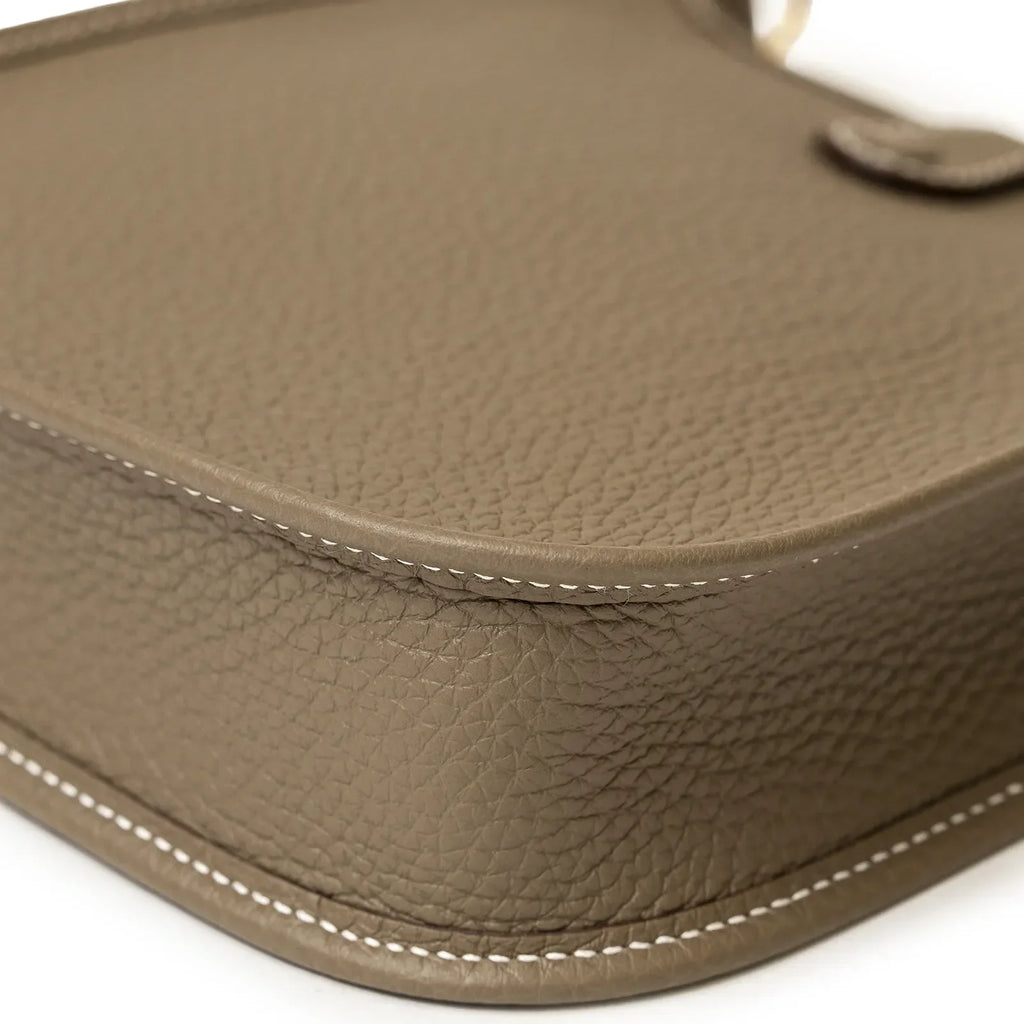 Hermès Mini Evelyne Etoupe/Blue Indigo Clemence Gold Hardware