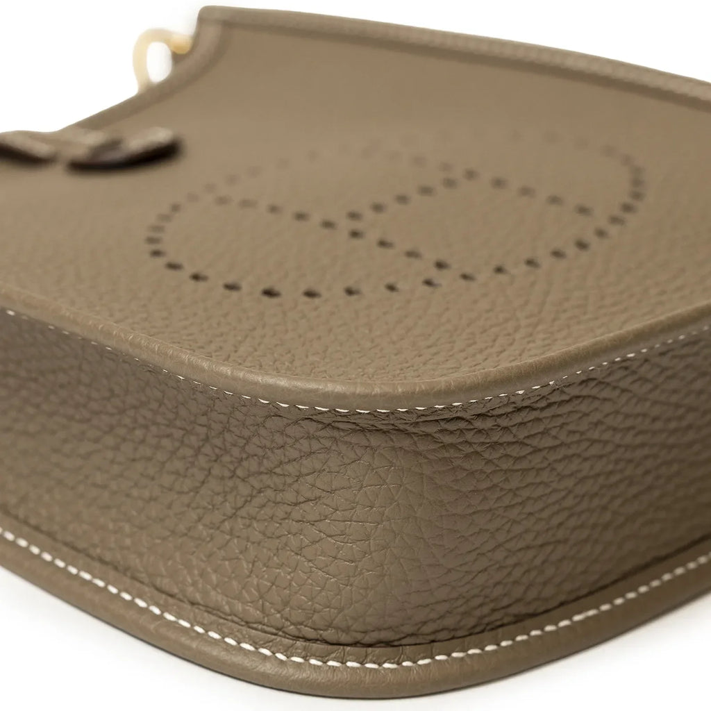 Hermès Mini Evelyne Etoupe/Blue Indigo Clemence Gold Hardware