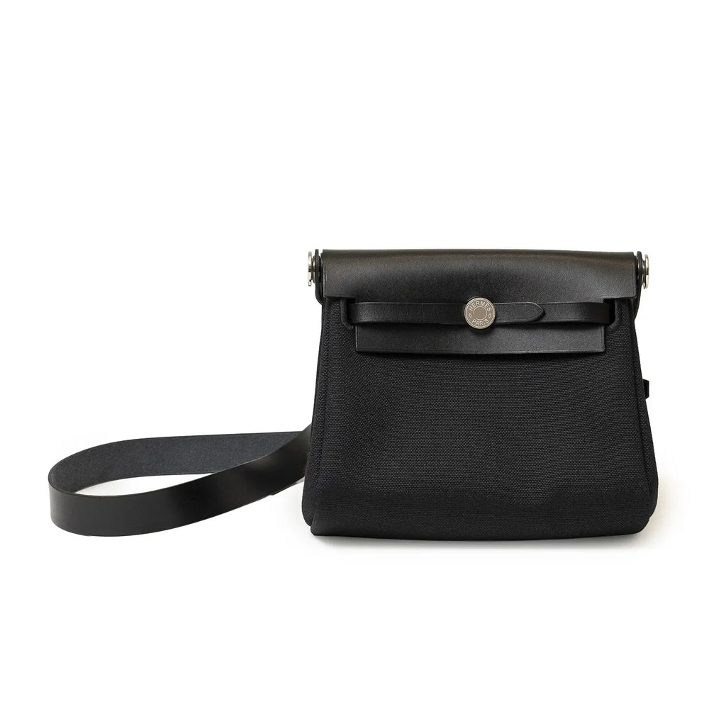 Hermès Mini Herbag Zip 20 Black Toile and Vache Hunter Palladium Hardware