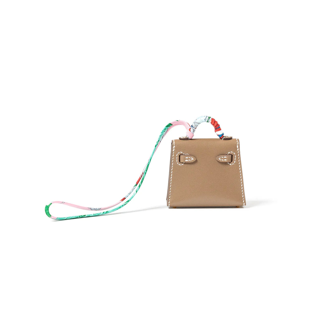 Hermès Mini Kelly Twilly Bag Charm Etoupe Tadelakt Gold Hardware