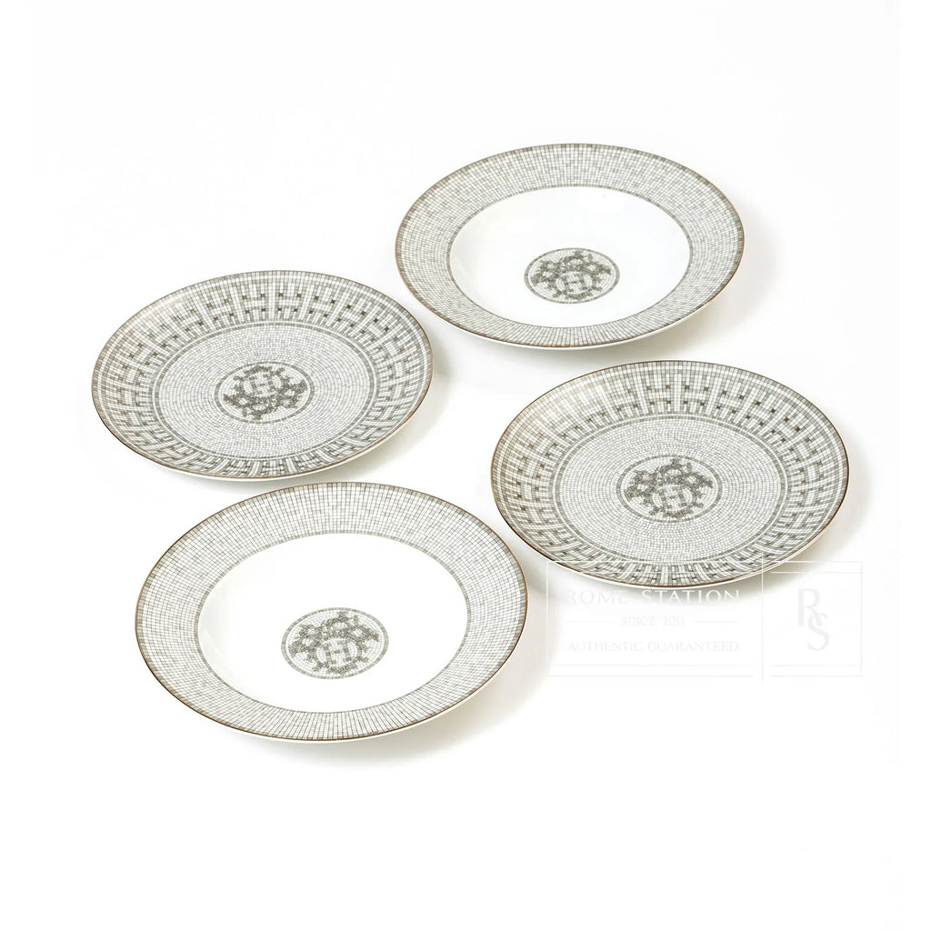 Hermès Mosaique au 24 Platium Dessert Plate & Soup Plate A Set Of Four