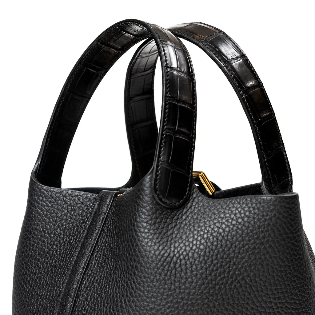 Hermès Picotin 18 Touch Black Matte Alligator and Clemence Gold Hardware