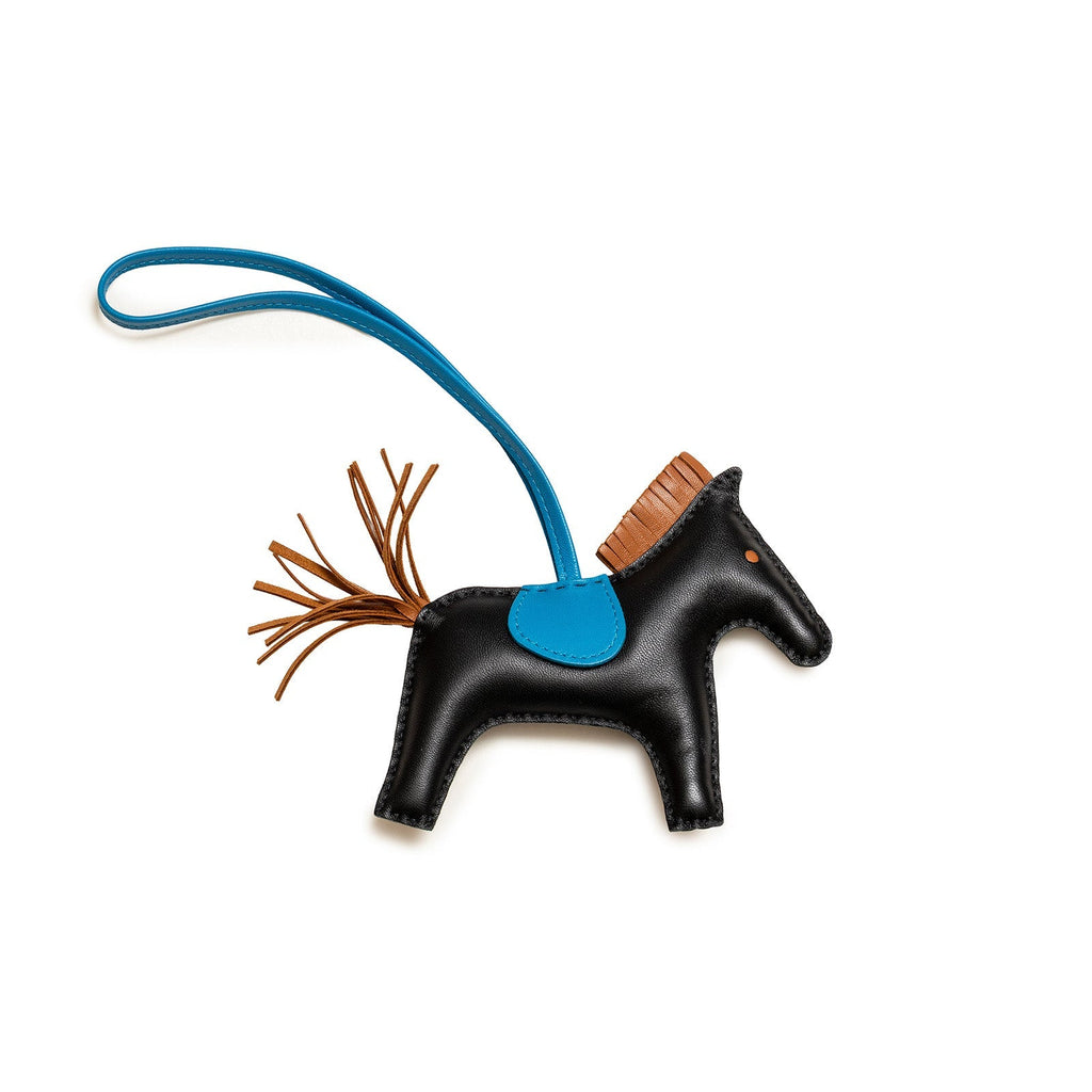 Hermès Rodeo MM Charm Noir/Gold/Blue Zanzibar Milo Lambskin