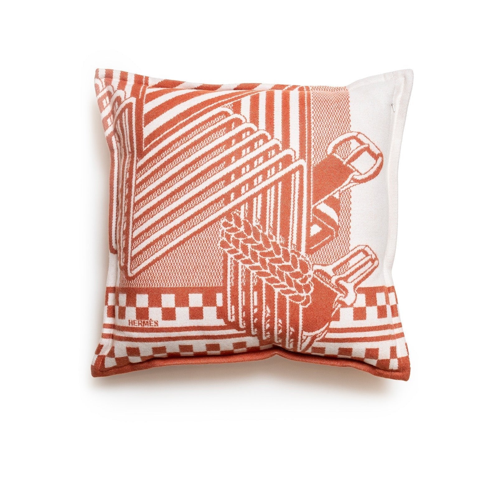 Hermès Sangles en Zig Zag Laine Cream/Rose Throw Blanket and Pillow Set