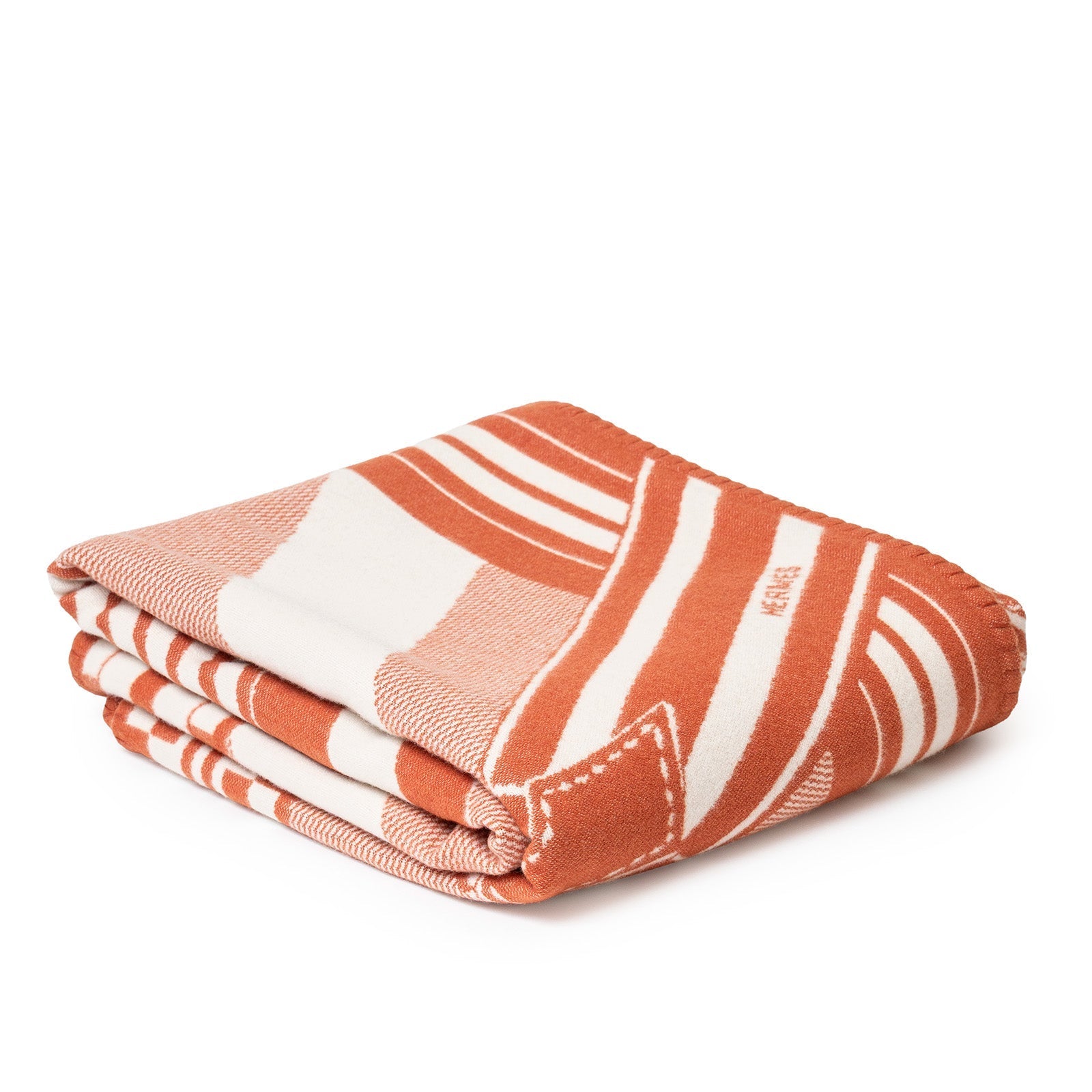 Hermès Sangles en Zig Zag Laine Cream/Rose Throw Blanket and Pillow Set