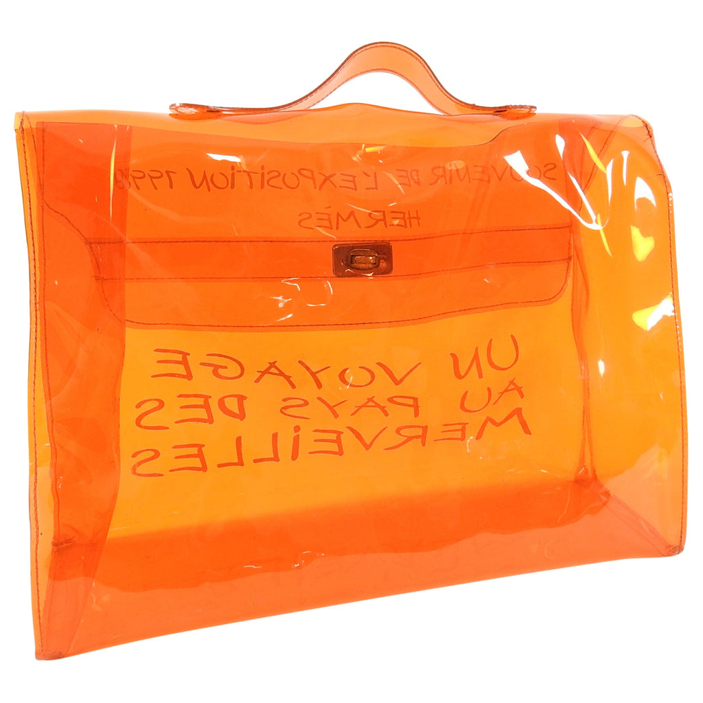 Hermes Vintage 1998 Limited Edition Clear Vinyl Orange Kelly Bag