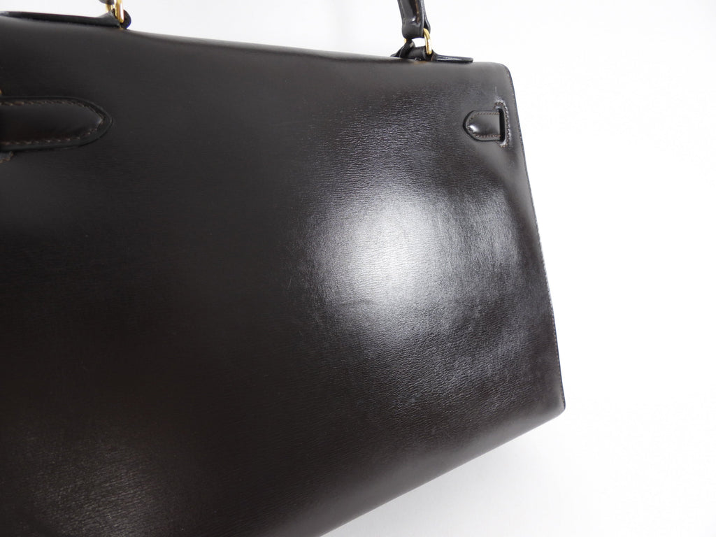 Hermes Vintage 1978 Kelly 32cm Sellier Dark Brown Box Leather Bag GHW