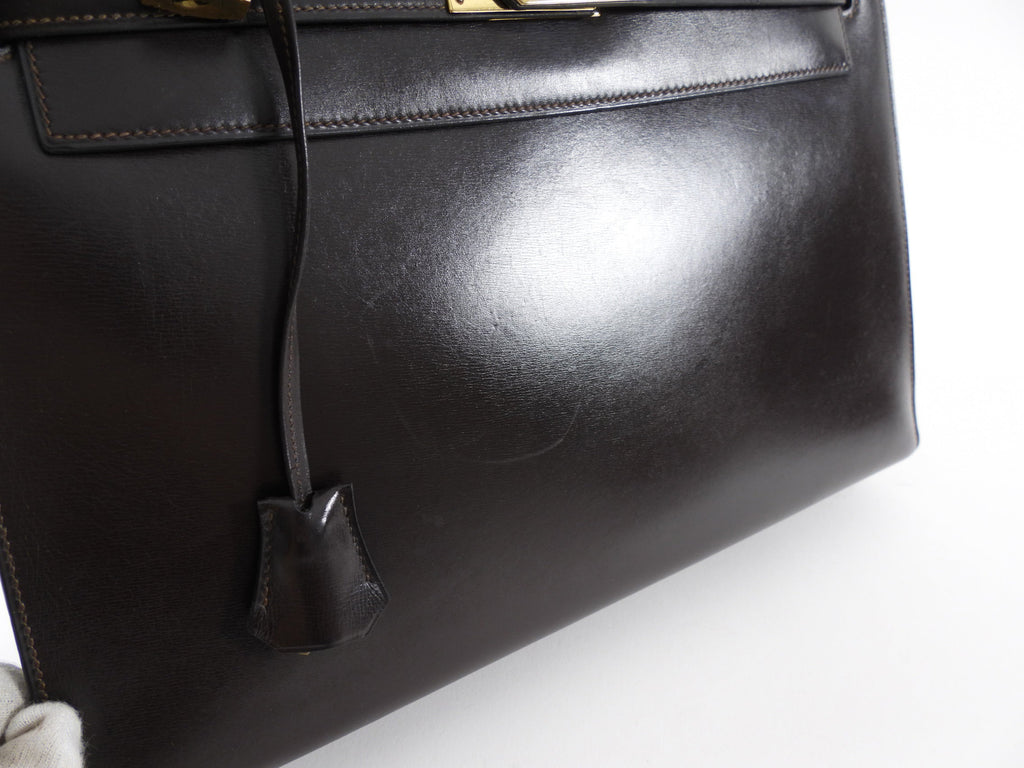 Hermes Vintage 1978 Kelly 32cm Sellier Dark Brown Box Leather Bag GHW