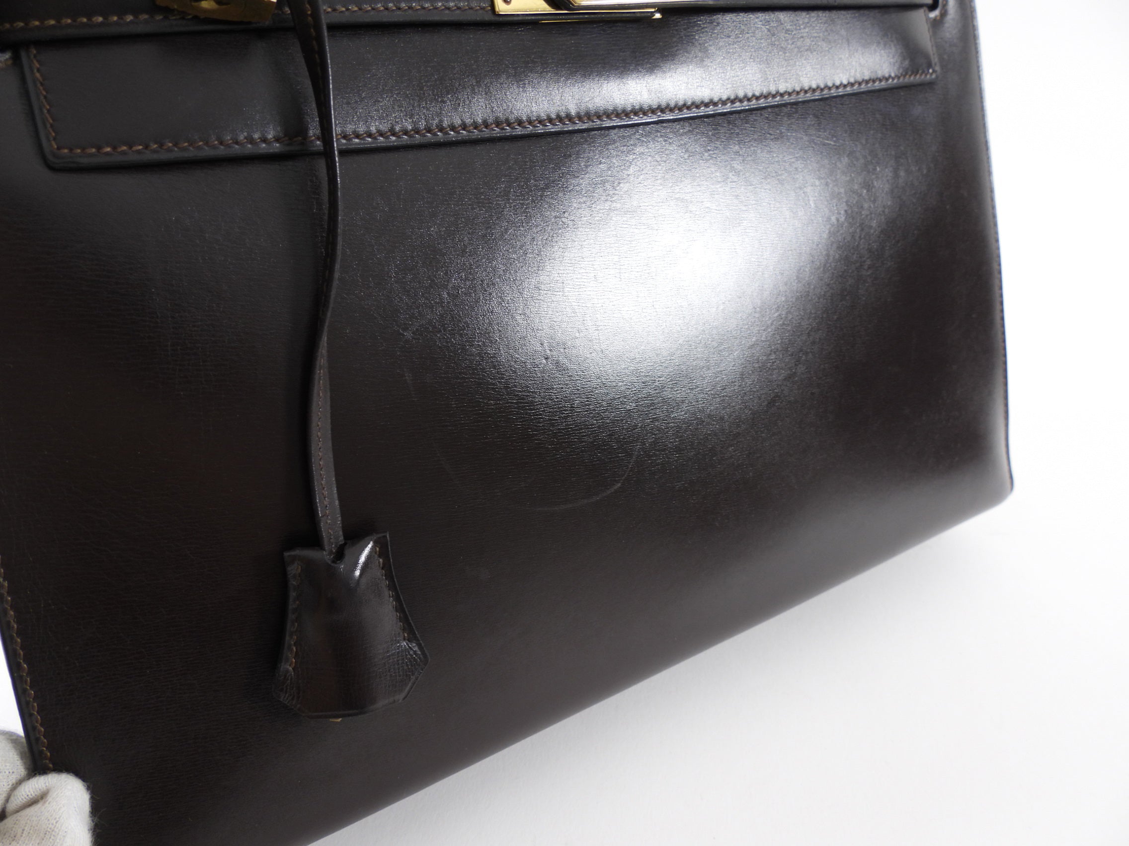 Hermes Vintage 1978 Kelly 32cm Sellier Dark Brown Box Leather Bag GHW