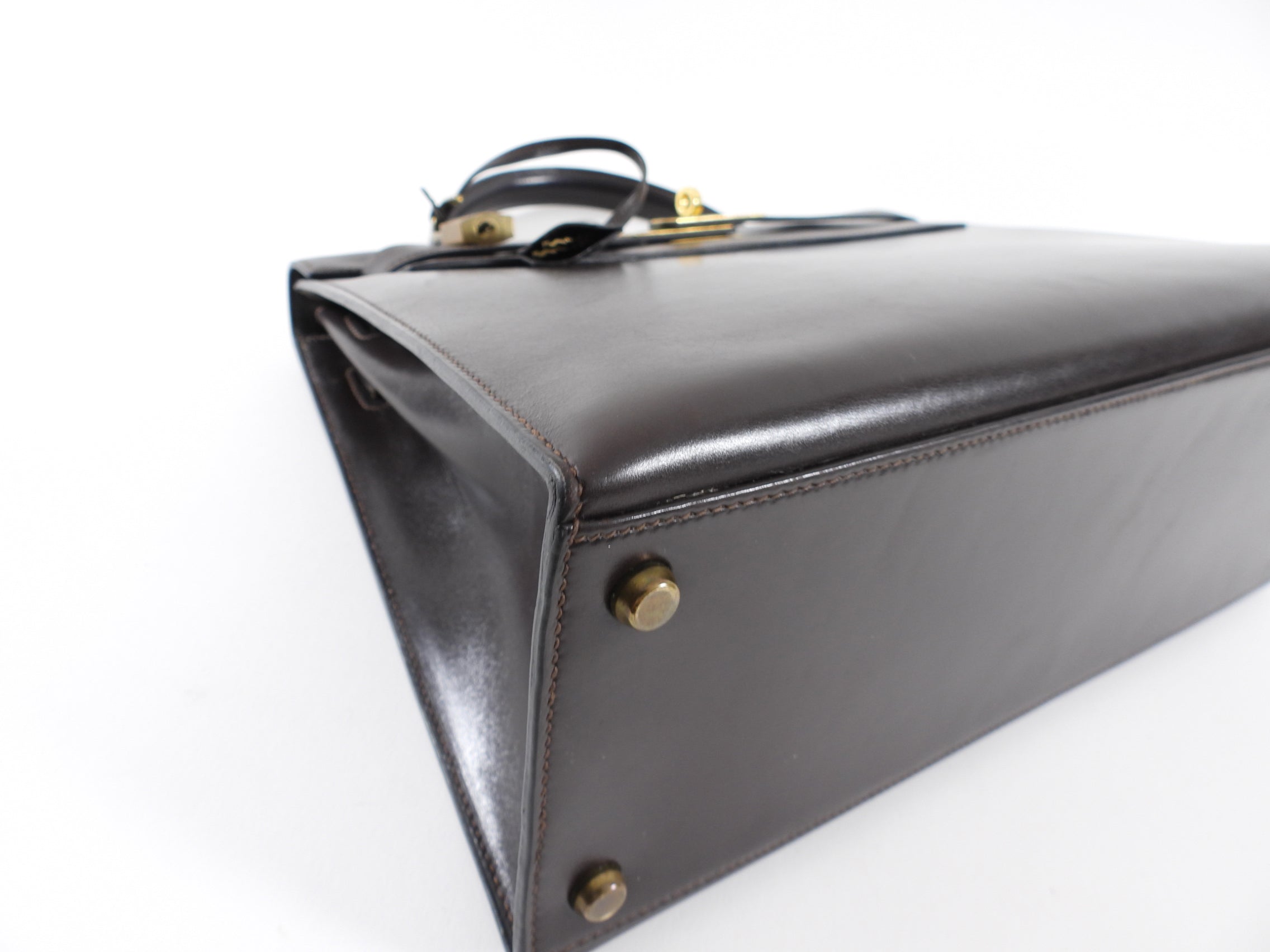 Hermes Vintage 1978 Kelly 32cm Sellier Dark Brown Box Leather Bag GHW