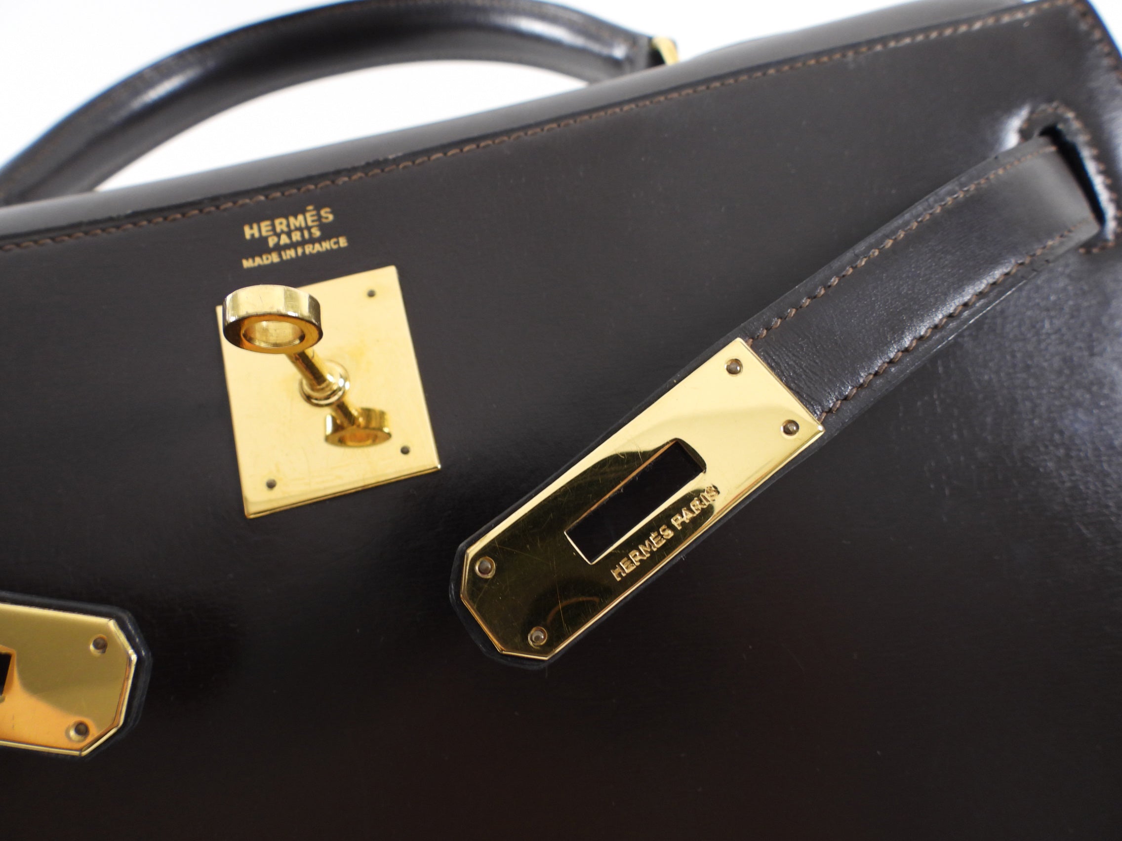 Hermes Vintage 1978 Kelly 32cm Sellier Dark Brown Box Leather Bag GHW