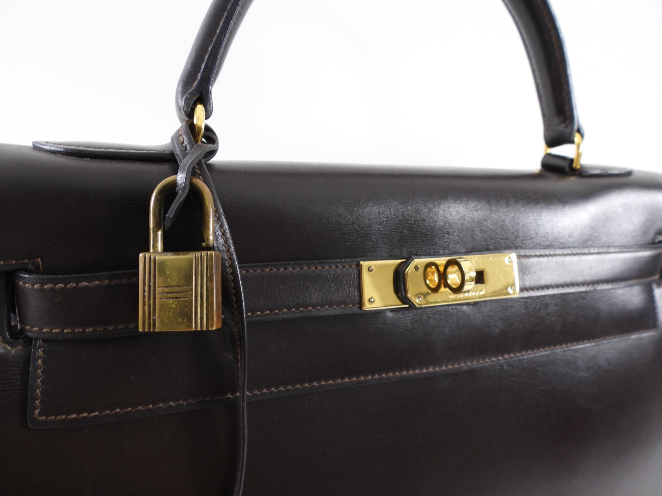 Hermes Vintage 1978 Kelly 32cm Sellier Dark Brown Box Leather Bag GHW