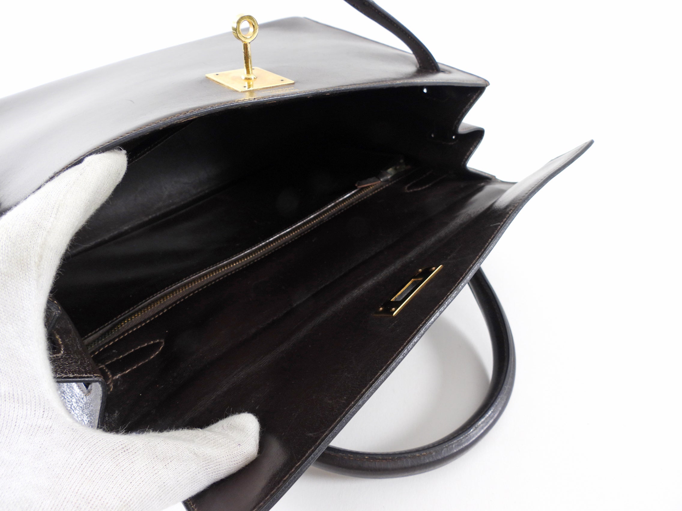 Hermes Vintage 1978 Kelly 32cm Sellier Dark Brown Box Leather Bag GHW