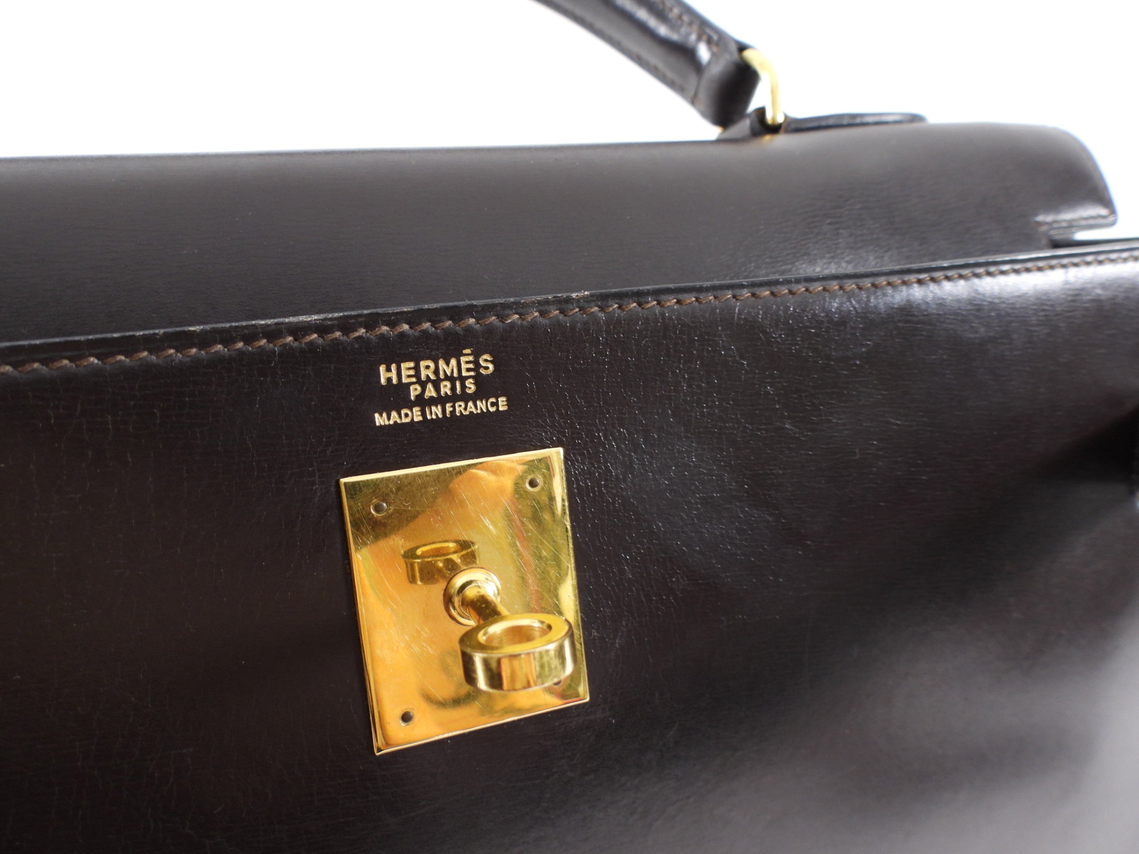 Hermes Vintage 1978 Kelly 32cm Sellier Dark Brown Box Leather Bag GHW