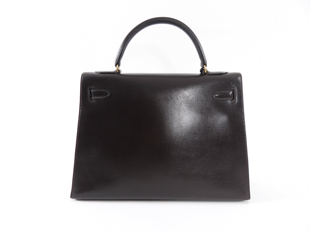 Hermes Vintage 1978 Kelly 32cm Sellier Dark Brown Box Leather Bag GHW