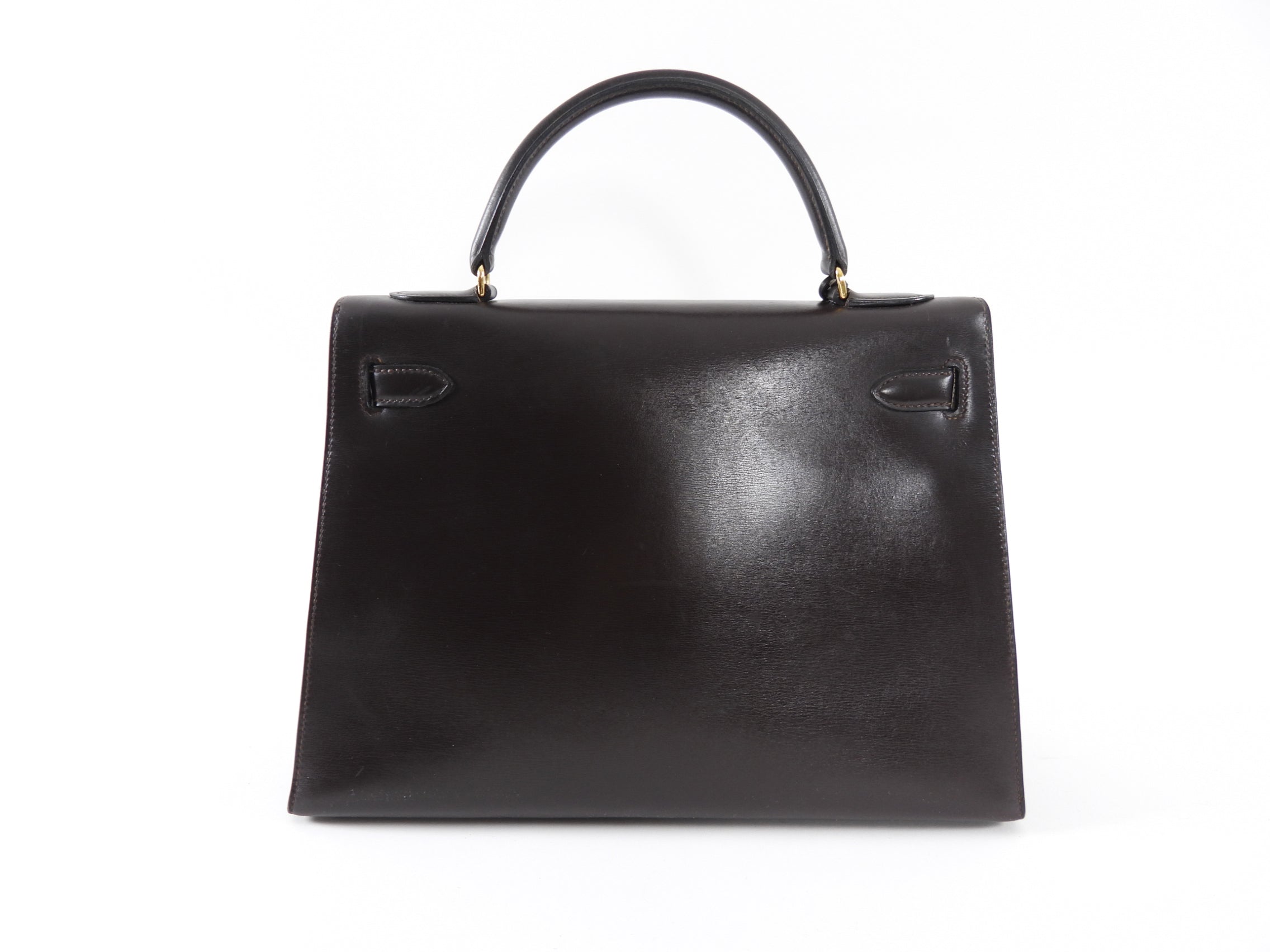 Hermes Vintage 1978 Kelly 32cm Sellier Dark Brown Box Leather Bag GHW
