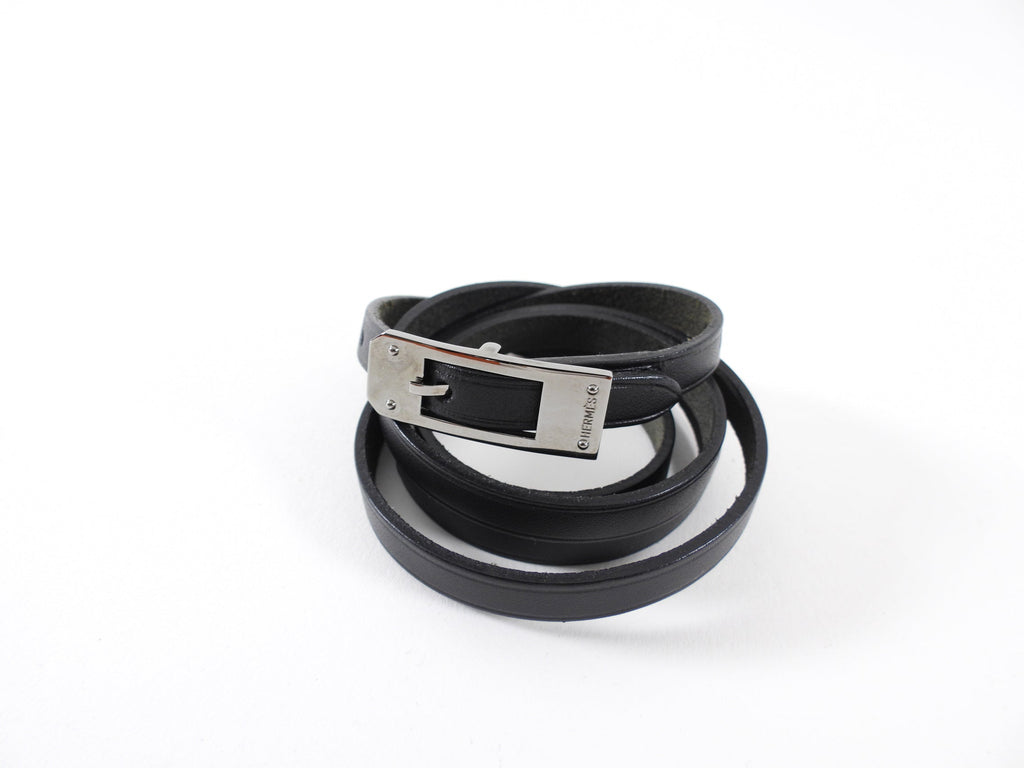 Hermes 5 x Tour Dark Brown Ebene Leather Wrap Bracelet