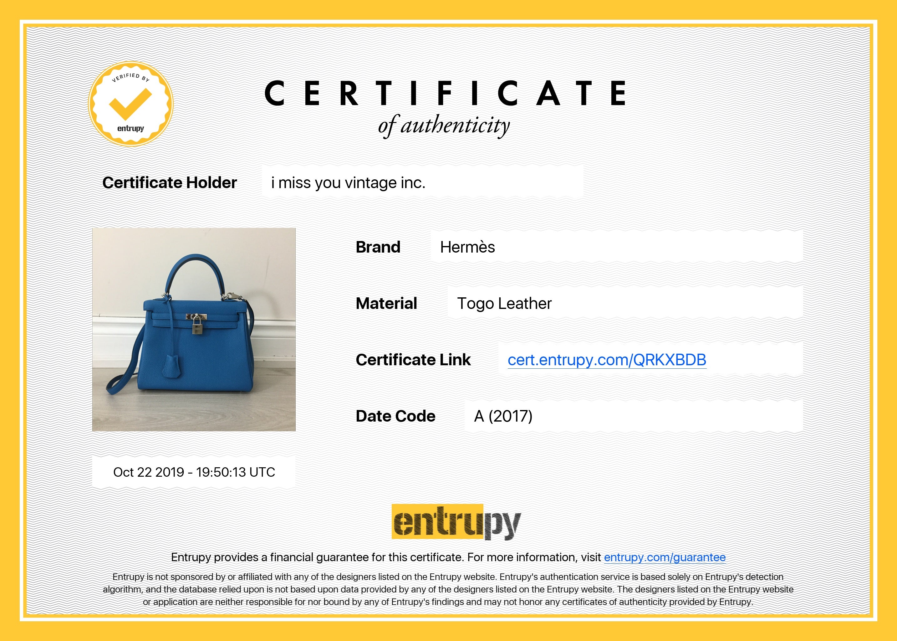 Hermes 25 cm Kelly Palladium HW Togo Leather in Zanzibar Blue