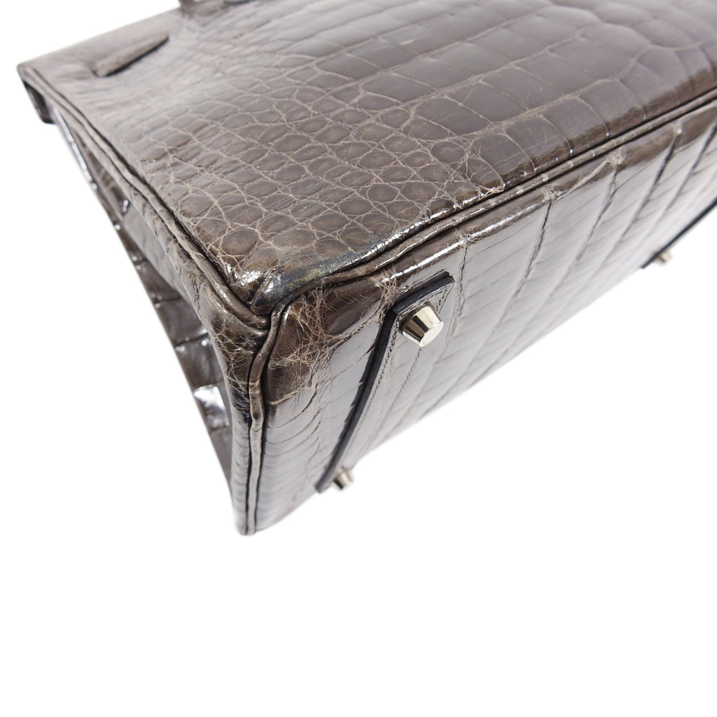Hermes Birkin 35 Shiny Glazed Gris Elephant Alligator PHW