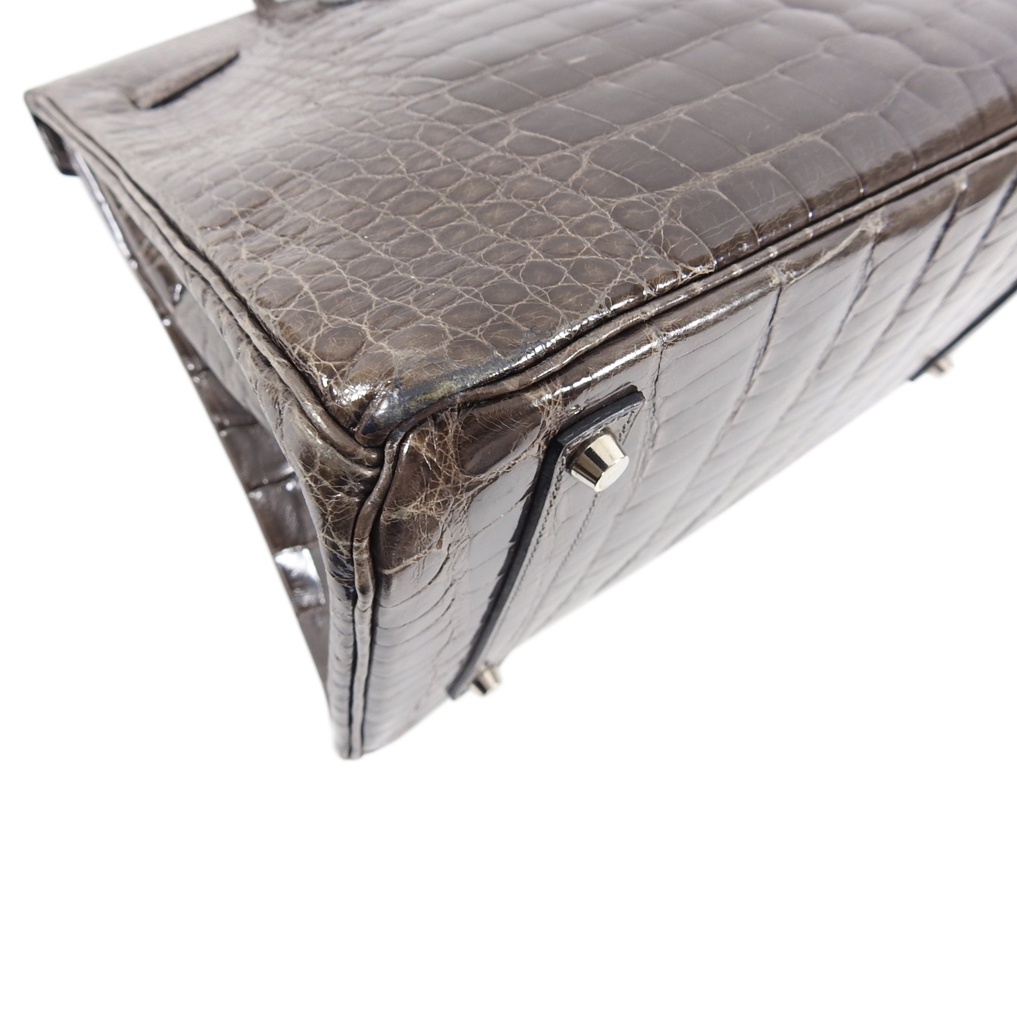 Hermes Birkin 35 Shiny Glazed Gris Elephant Alligator PHW