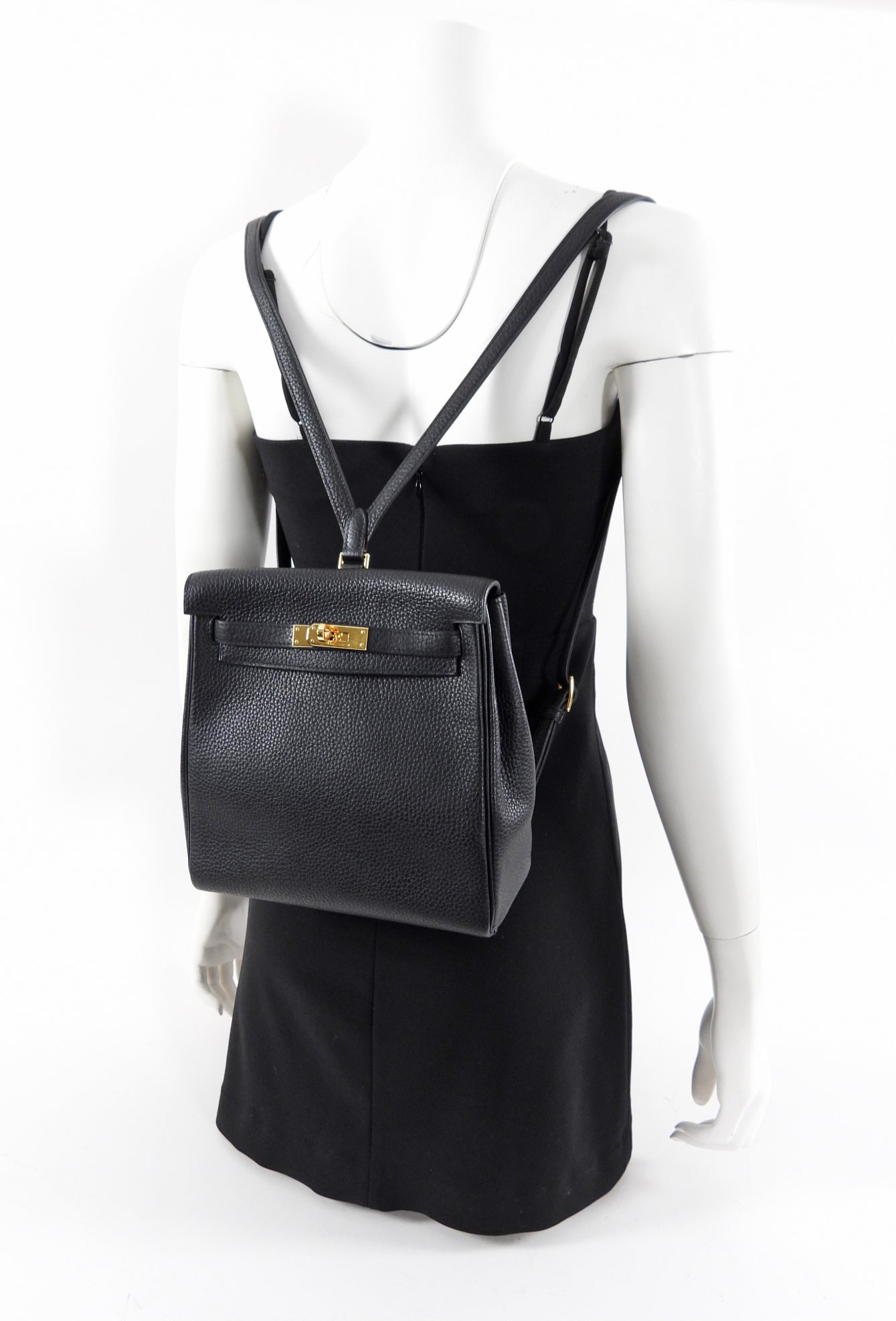 Hermes Black Clemence Noir GHW Sac a Dos Kelly Backpack Bag