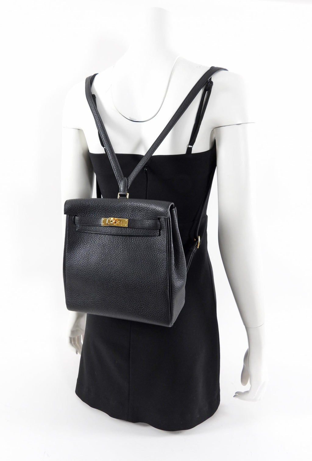 Hermes Black Clemence Noir GHW Sac a Dos Kelly Backpack Bag
