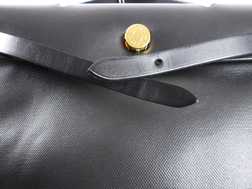 Hermes Herbag Zip 31 Black on Black Coated Canvas and Toile Berline