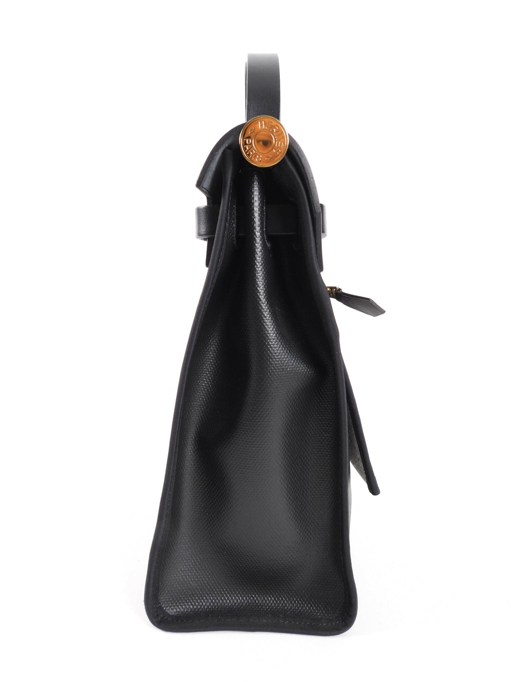 Hermes Herbag Zip 31 Black on Black Coated Canvas and Toile Berline