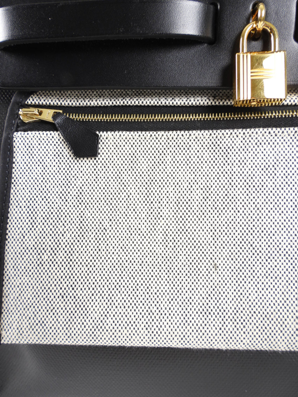 Hermes Herbag Zip 31 Black on Black Coated Canvas and Toile Berline