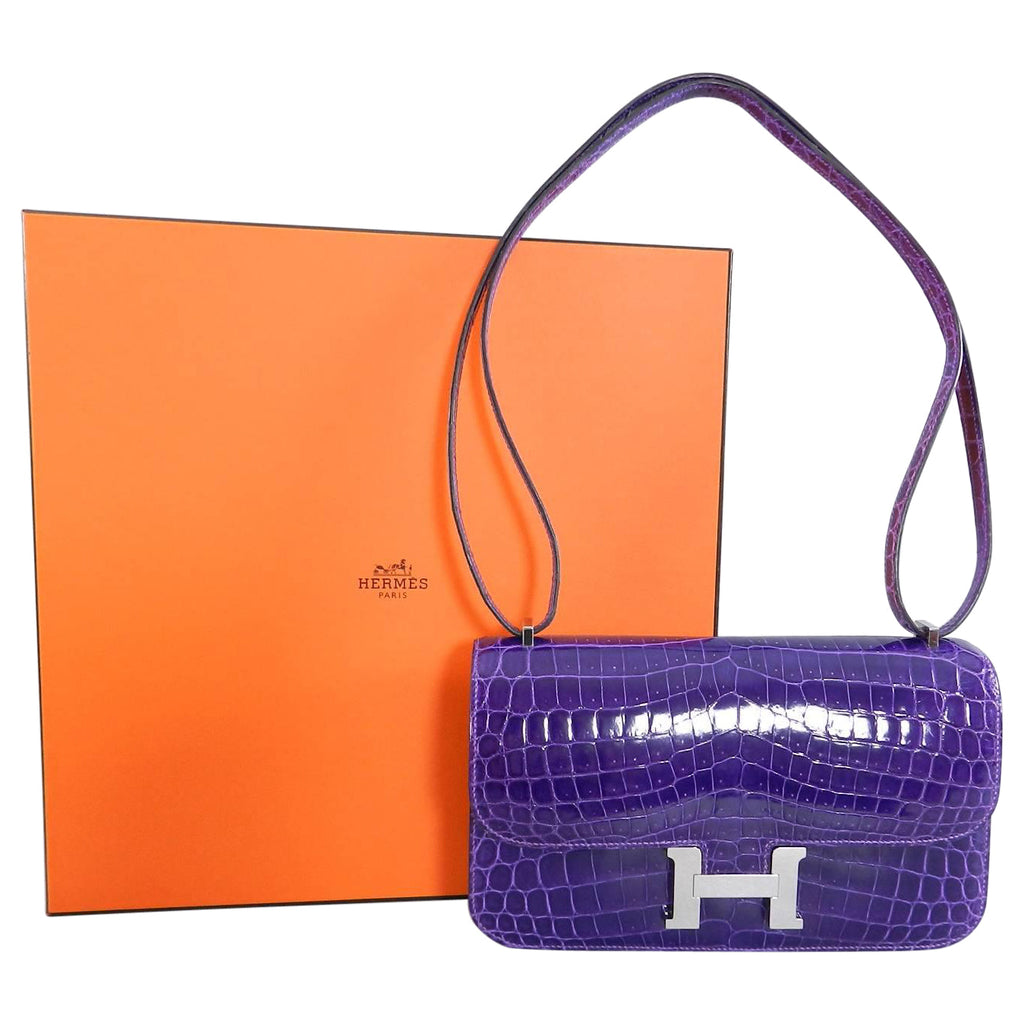 Hermes Ultraviolet Niloticus Crocodile Constance Elan Bag PHW