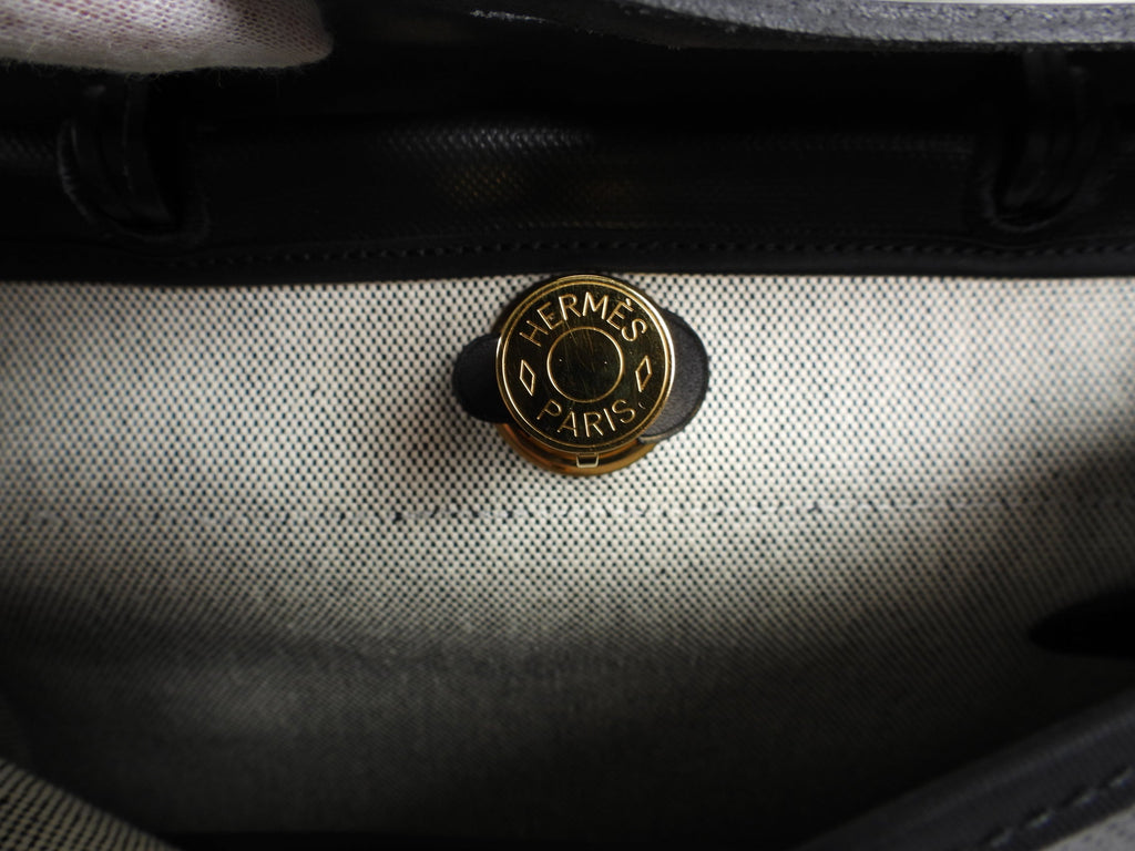 Hermes Herbag Zip 31 Black on Black Coated Canvas and Toile Berline