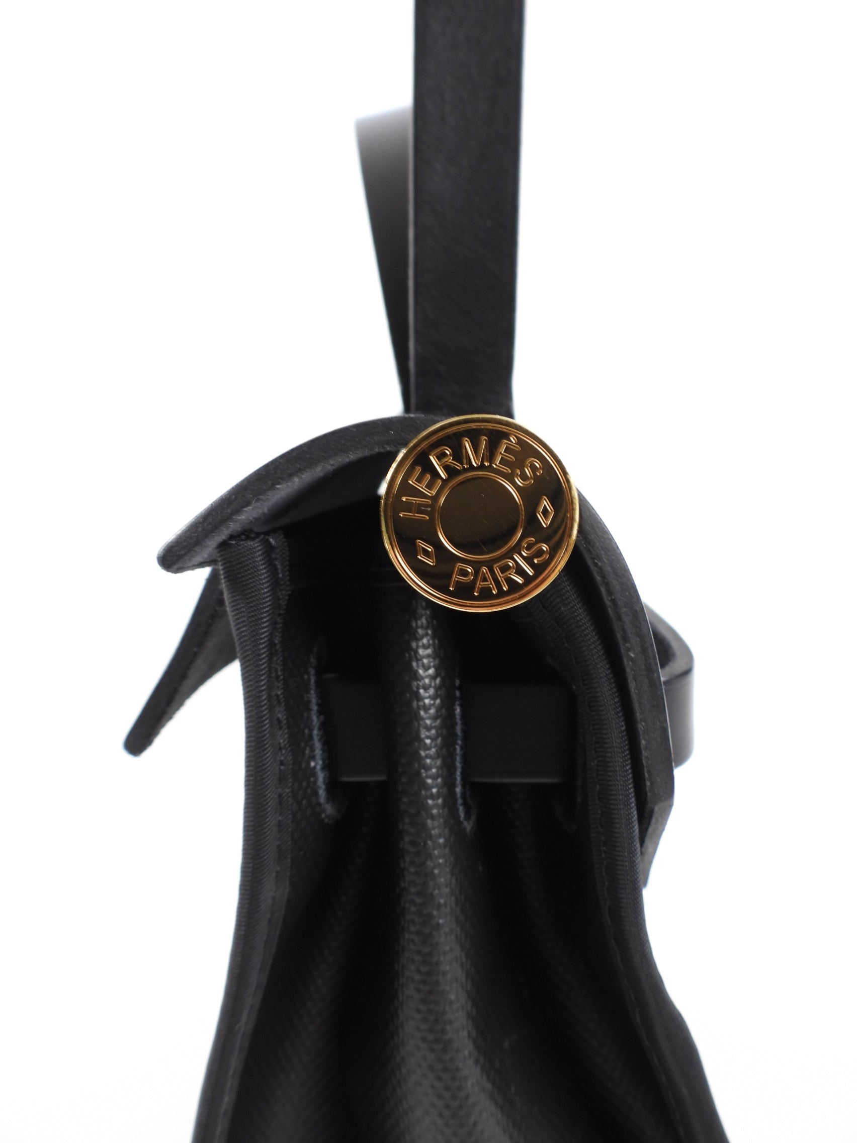 Hermes Herbag Zip 31 Black on Black Coated Canvas and Toile Berline