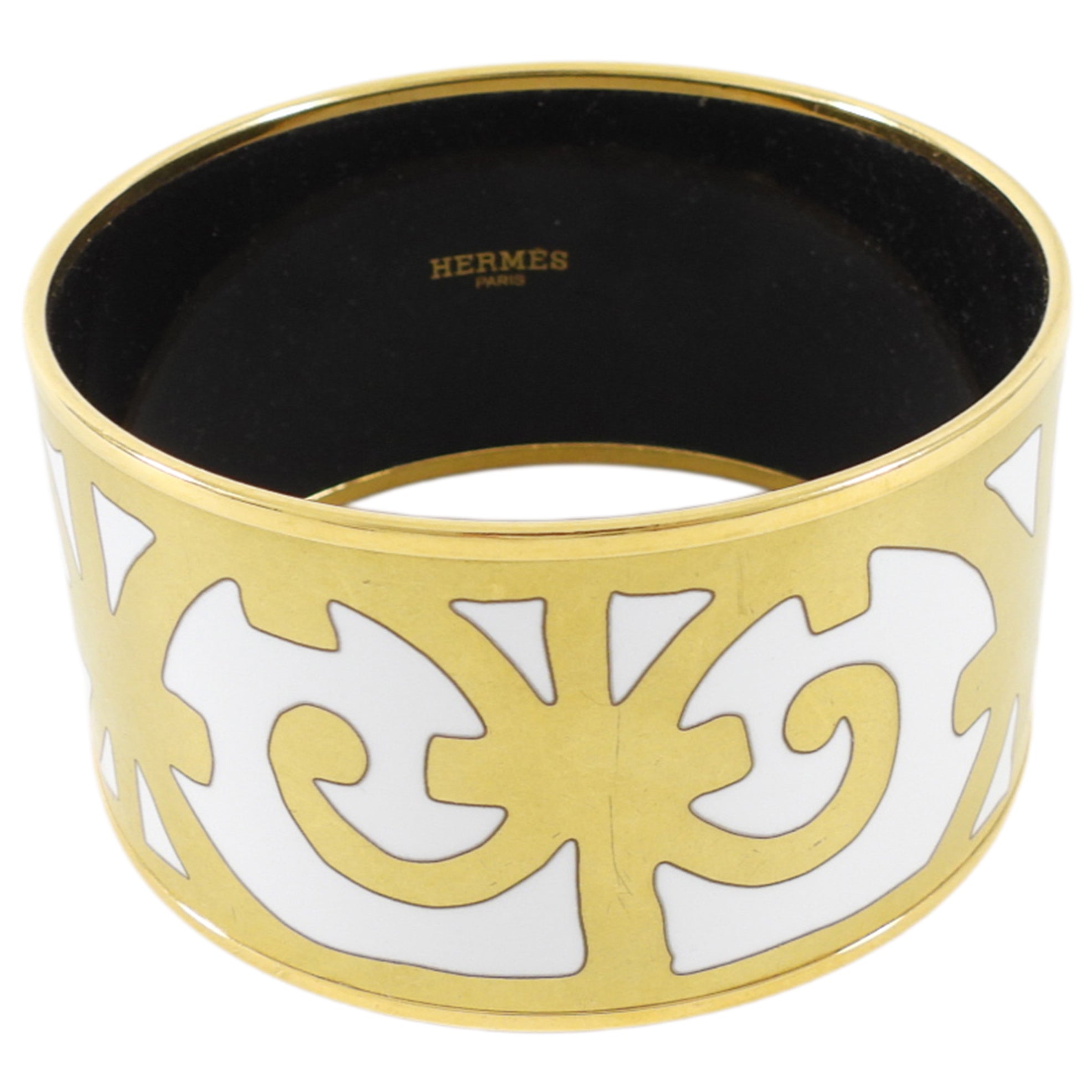 Hermes Balcons du Guadalquivir White Gold Enamel Extra Wide Bangle Bracelet