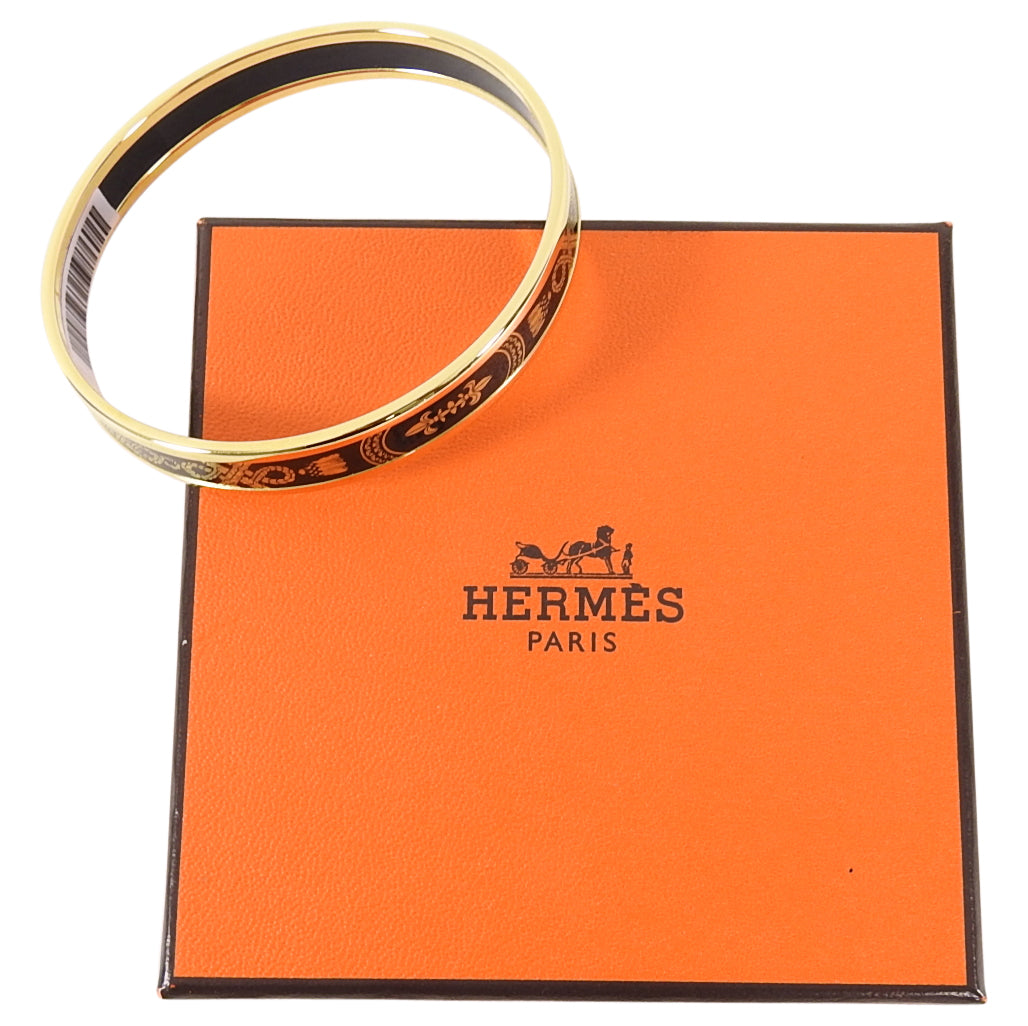 Hermes Printed Enamel Narrow Gold and Black Bangle Grand Apparat 2