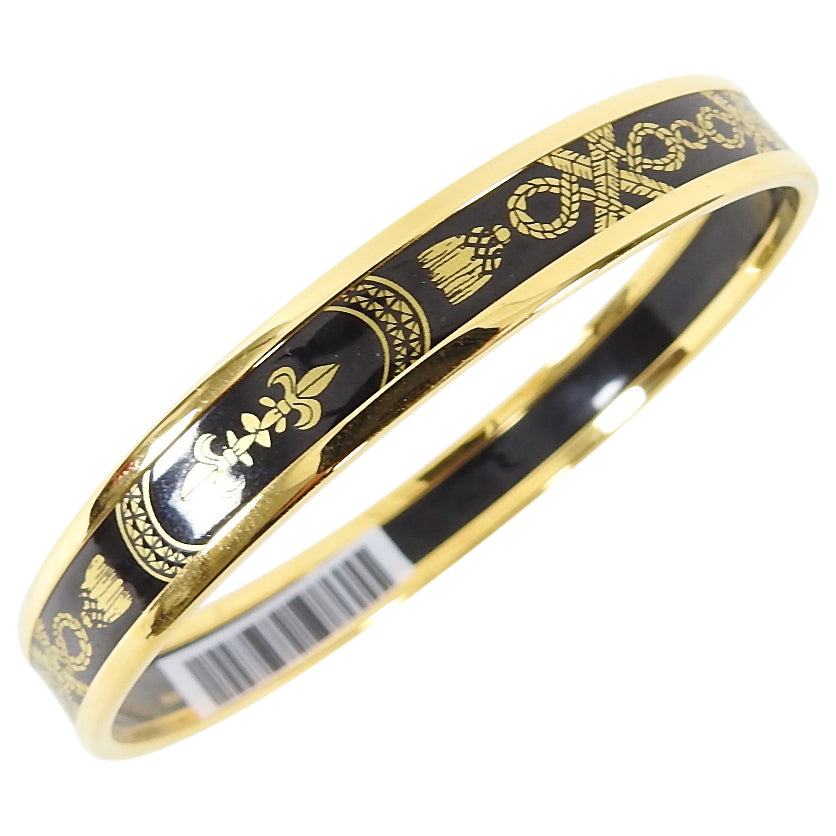Hermes Printed Enamel Narrow Gold and Black Bangle Grand Apparat 2