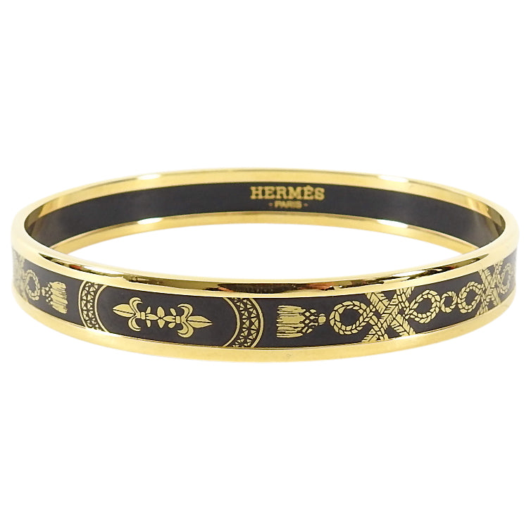 Hermes Printed Enamel Narrow Gold and Black Bangle Grand Apparat 2