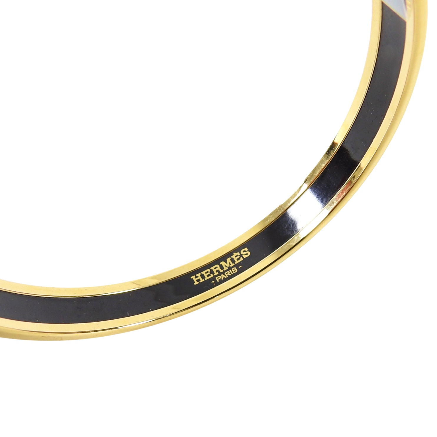 Hermes Printed Enamel Narrow Gold and Black Bangle Grand Apparat 2